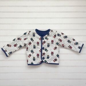 VINTAGE BABY N by HEATHTEX EUC Reversible Navy Teddy Bear Print Padded Cardigan